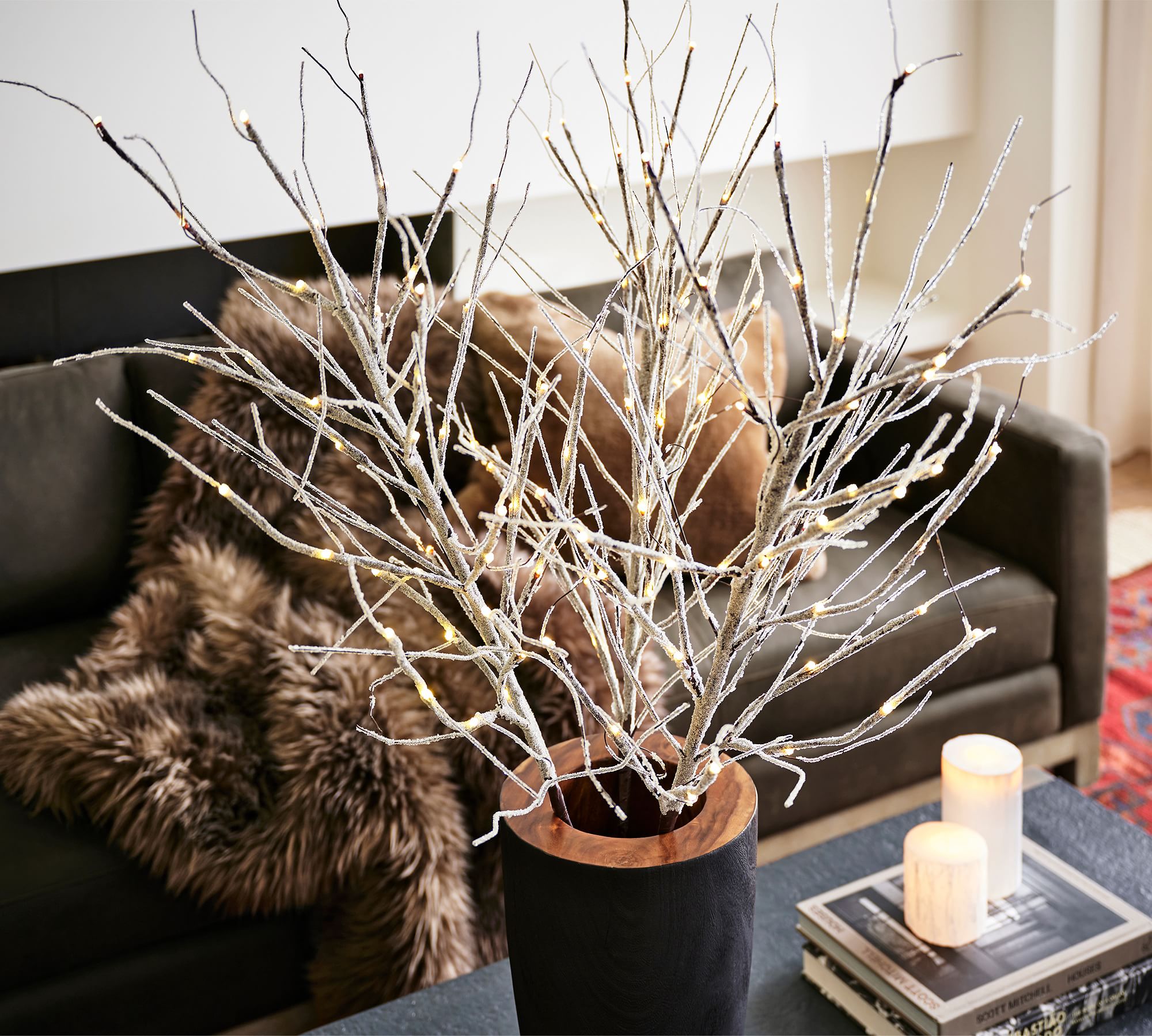 Lit Frosted Twig Bundle - Set of 3