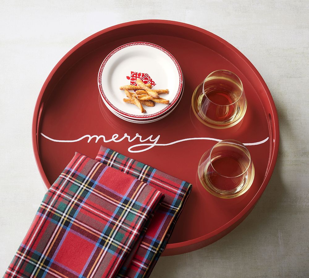 Merry Handcrafted Round Serving Tray