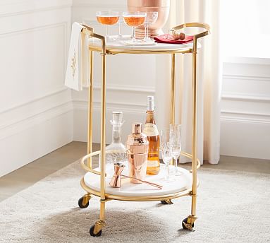 Monique Lhuillier Round Marble Bar Cart | Pottery Barn