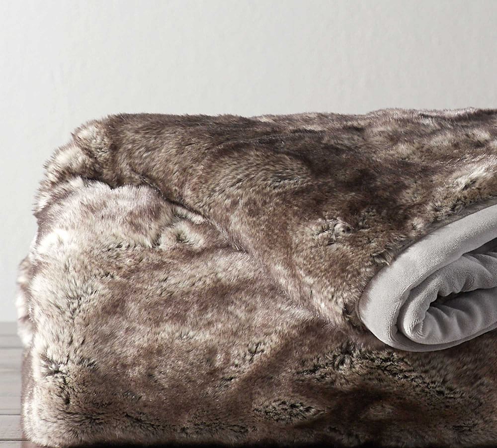 Faux Fur Ombre Tipped Throw Blanket