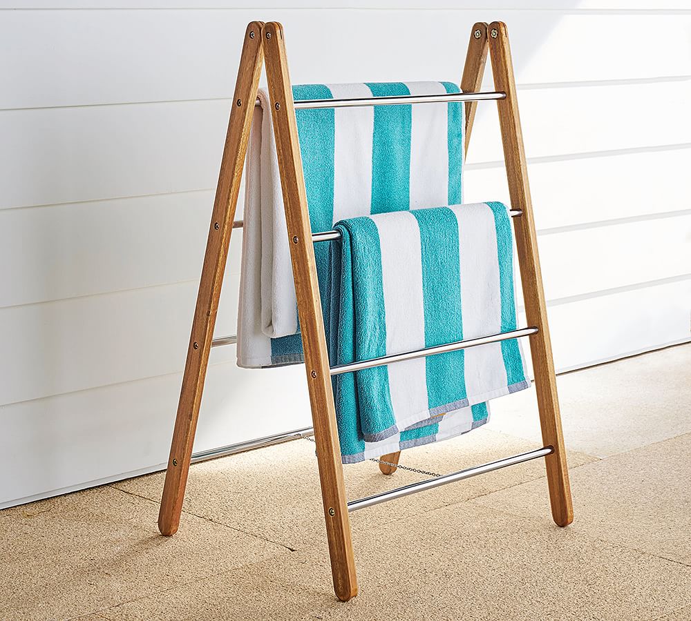 Acacia Wood Outdoor Collapsible Towel Rack