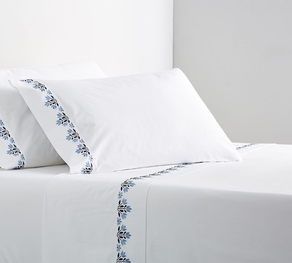 Blossom Embroidered Organic Percale Pillowcases - Set of 2
