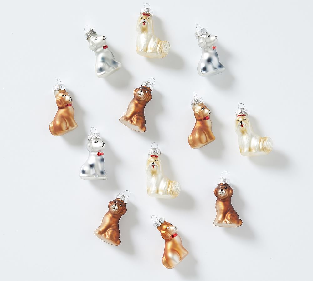 Mercury Glass Dog Ornaments - Set of 9