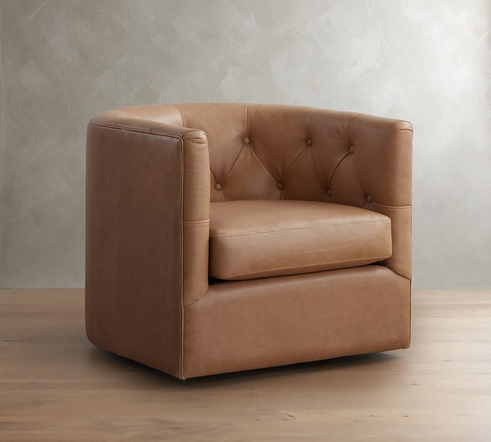 Ayden Tufted Barrel Arm Leather Swivel Chair