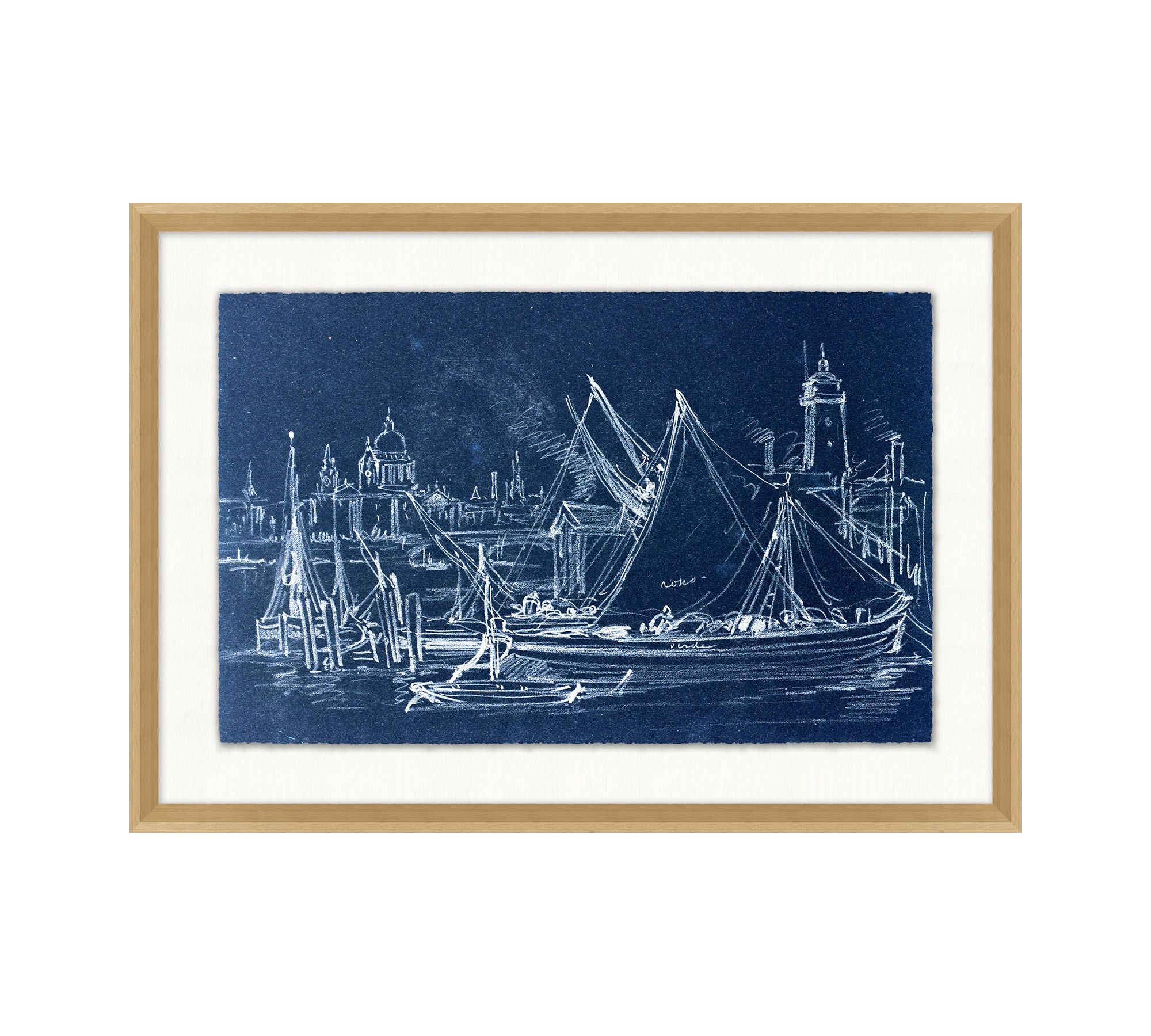 Blue Ships At Port Framed Print