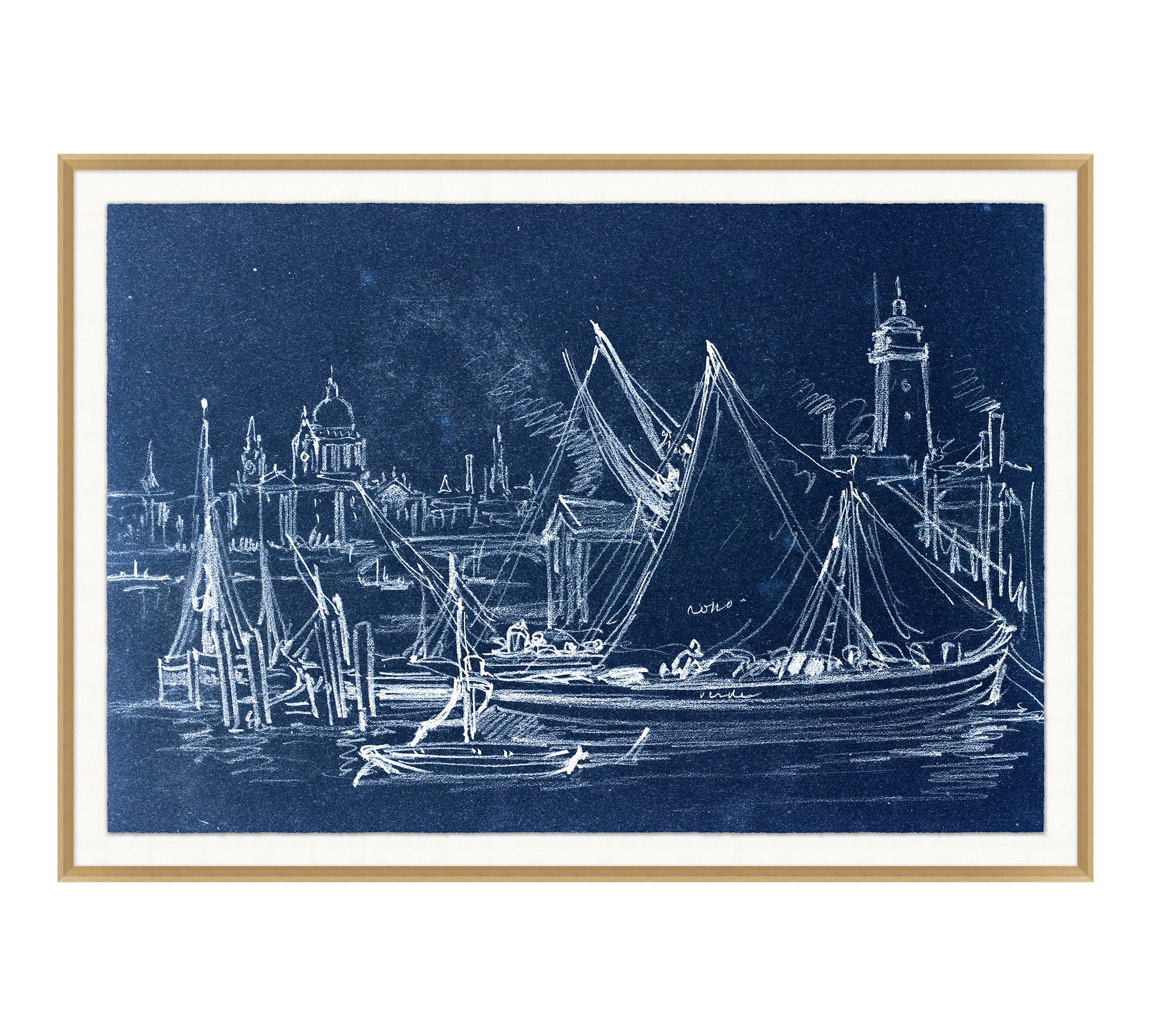 Blue Ships At Port Framed Print