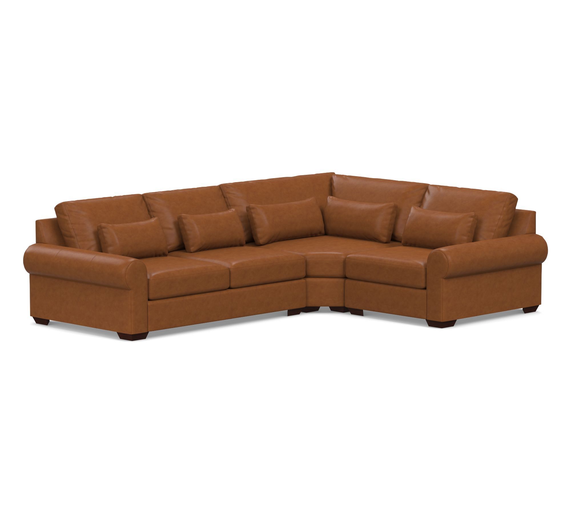 Big Sur Roll Arm Deep Seat Leather 3-Piece Wedge Sectional (130")