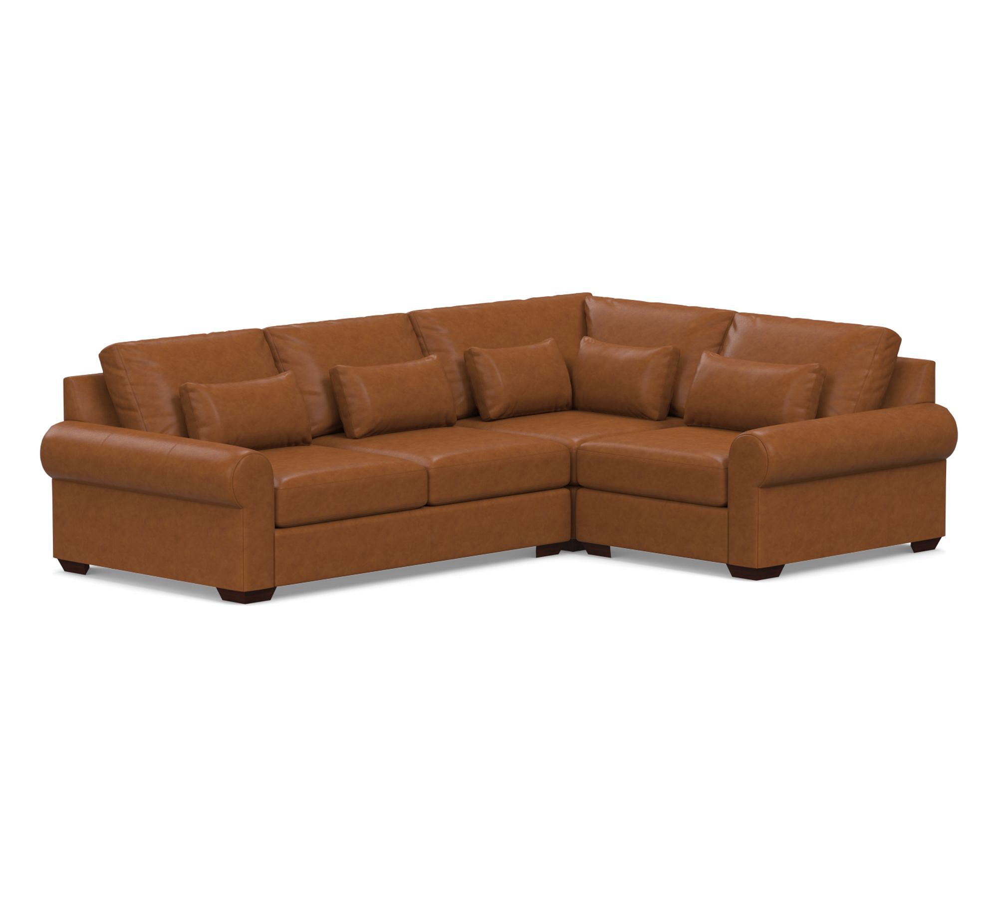 Big Sur Roll Arm Deep Seat Leather 3-Piece Sectional (122")