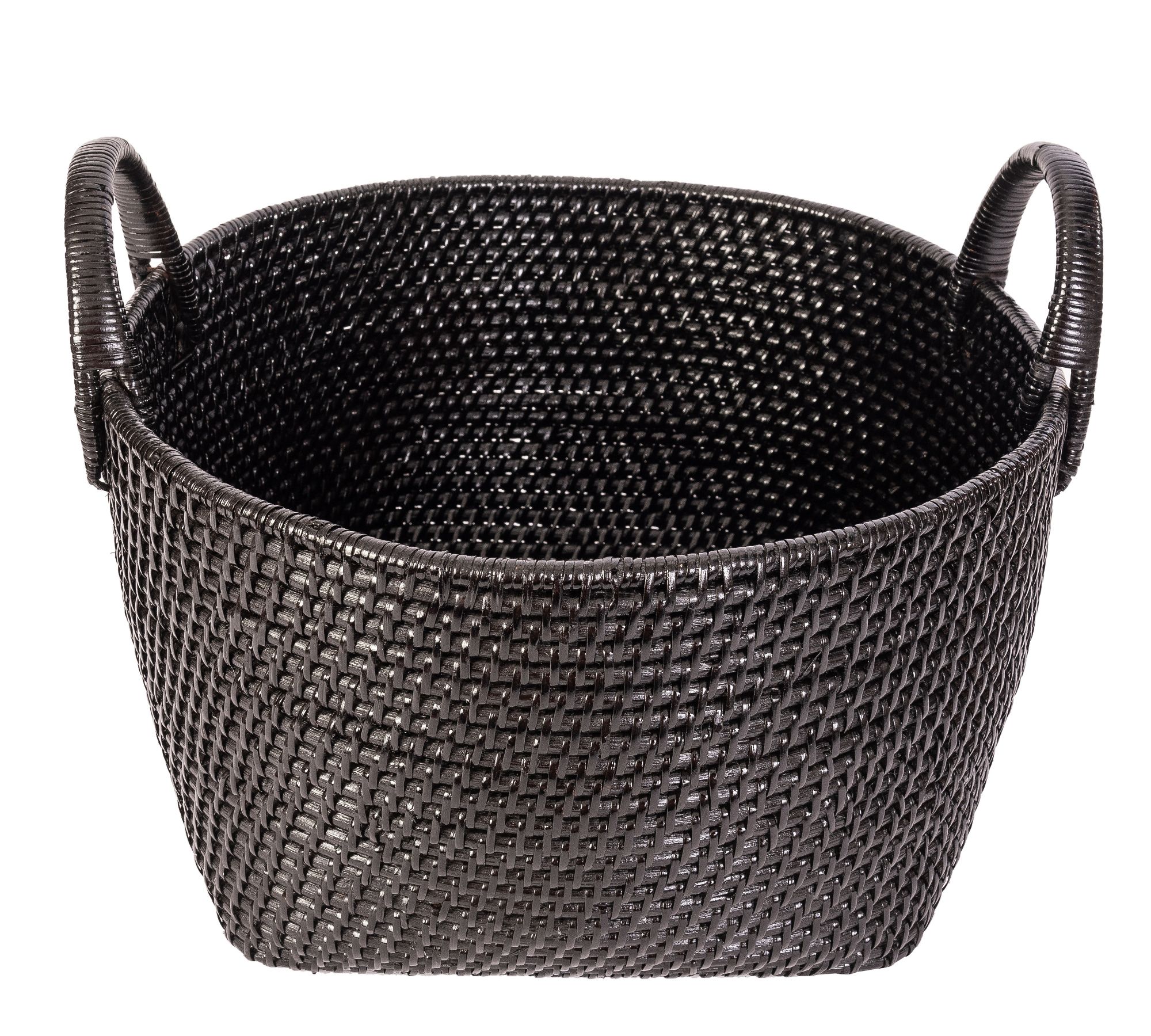 Tava Handwoven Rattan Round Basket With Hoop Handles