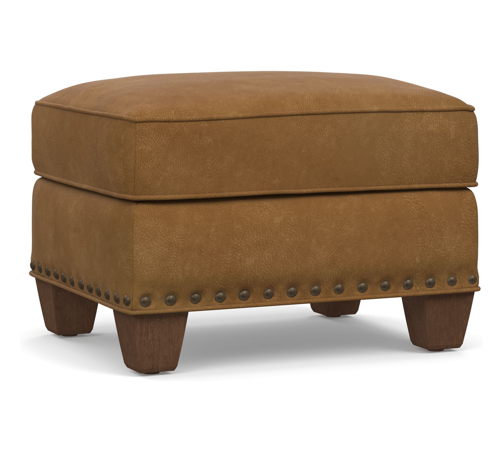 Irving Leather Storage Ottoman with Nailheads