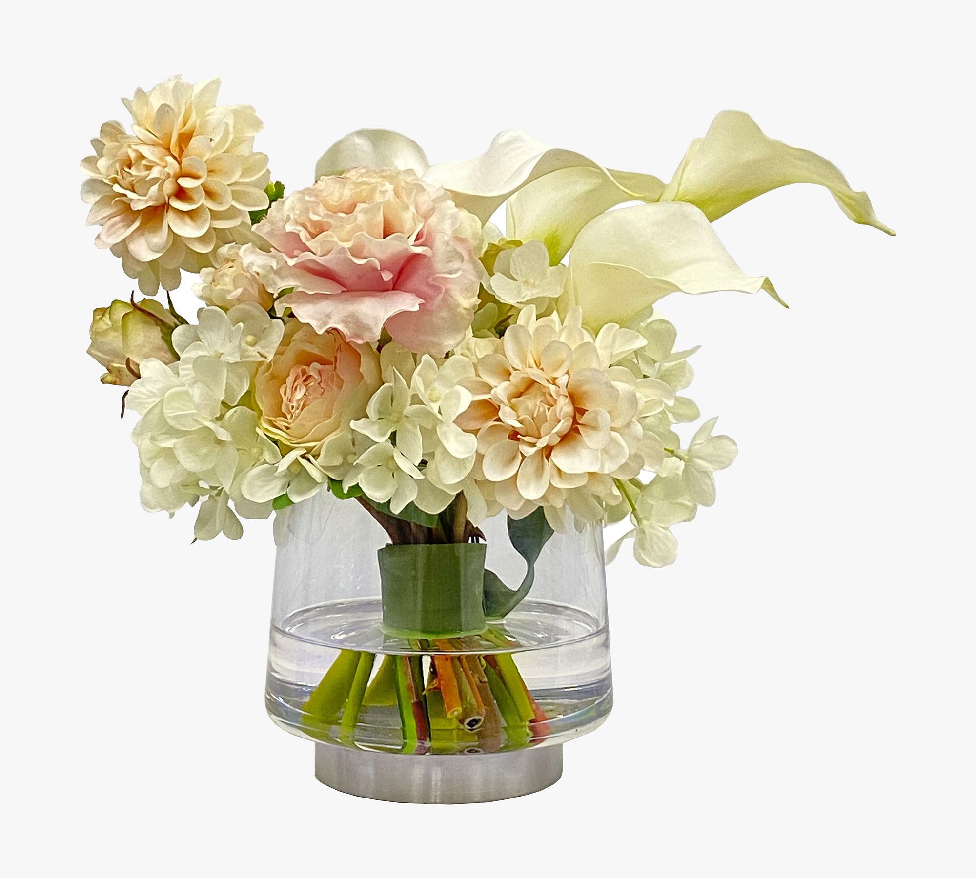 Faux Dahlia & Hydrangea In Glass Vase