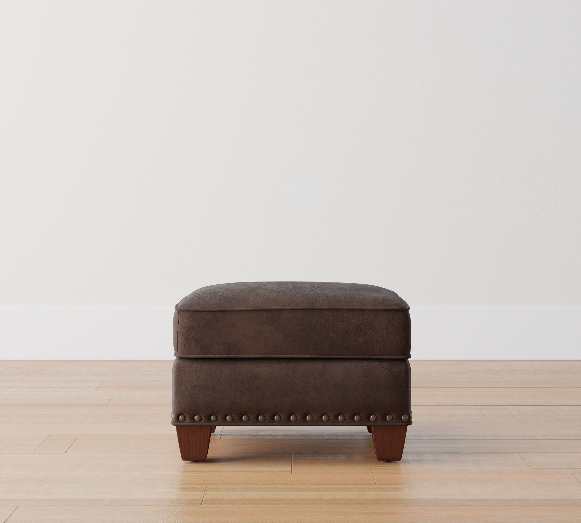 Irving Leather Storage Ottoman with Nailheads