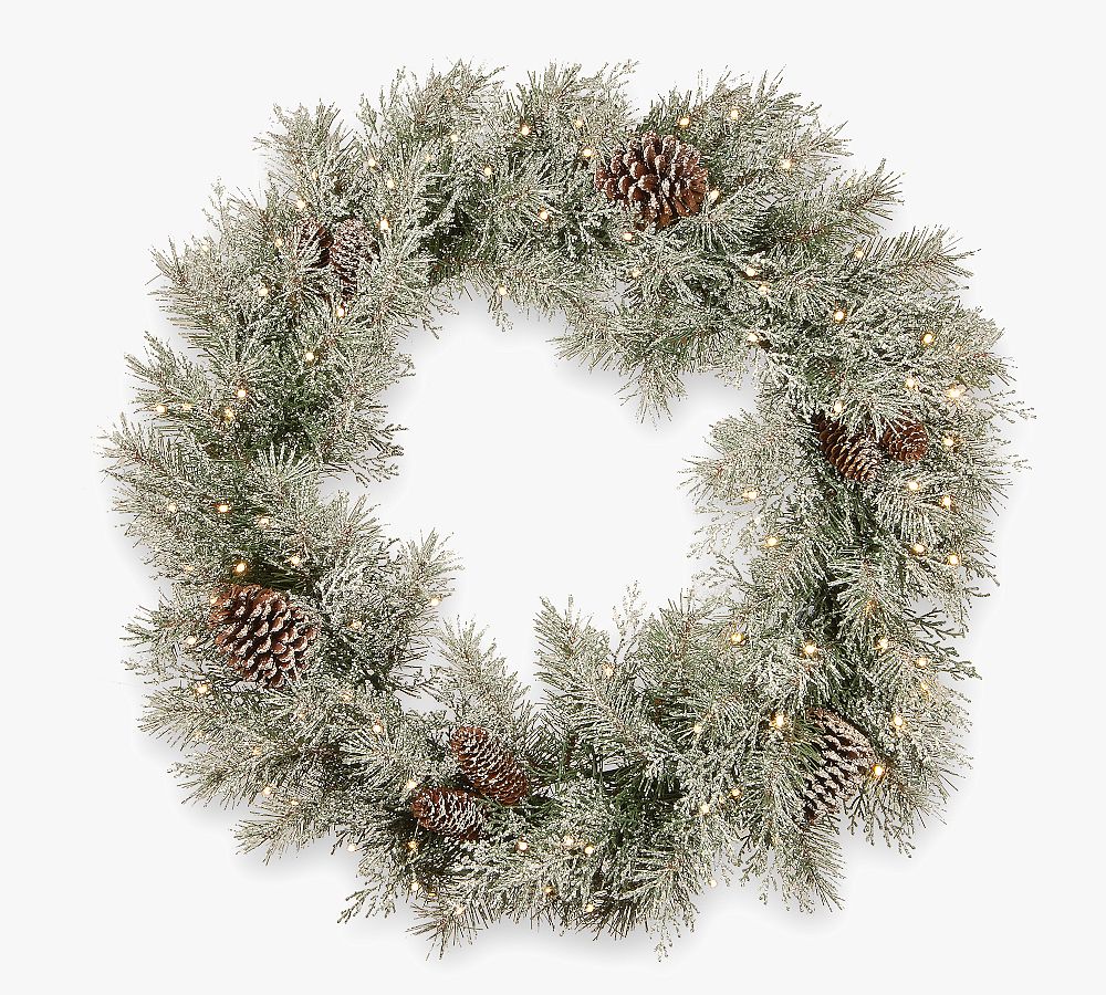 Lit LED Faux Mountain Spruce Flocked Wreath &amp; Garland