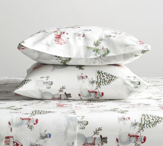 Snowman Percale Pillowcases - Set of 2 | Pottery Barn