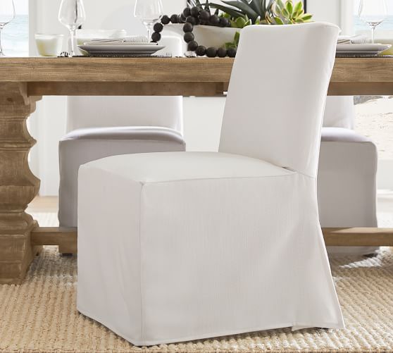 Classic Long Slipcovered Dining Chair | Pottery Barn