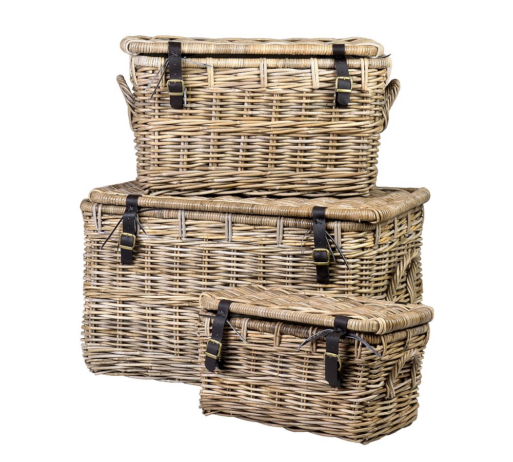 Tuscan Lidded Baskets with Straps, Set of 3