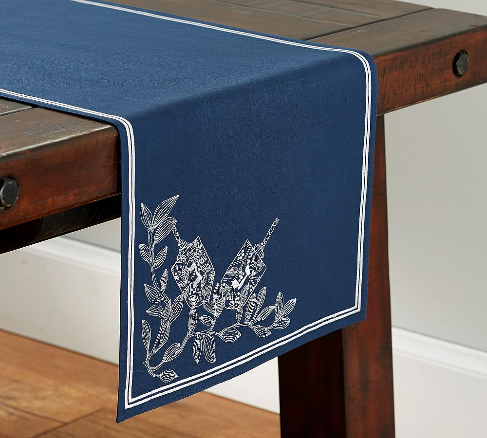 Hanukkah Embroidered Cotton/Linen Table Runner