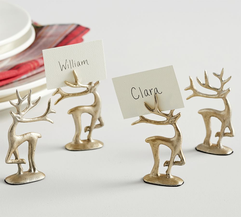 Brass Sculpted Reindeer Place Card Holders, Set of 4