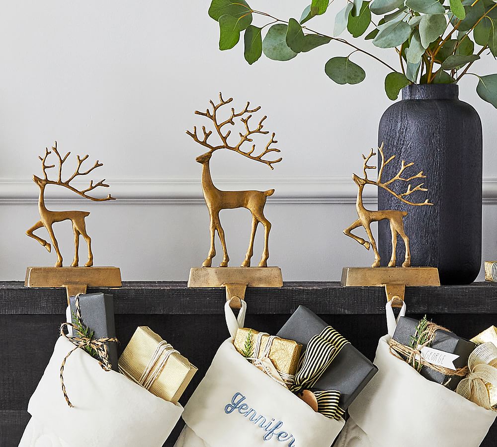 Brass Sculpted Reindeer Stocking Holders