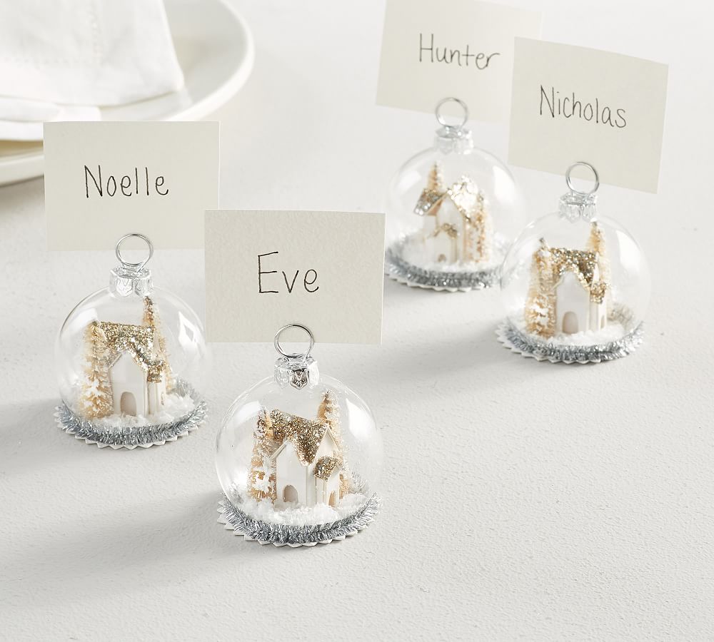 Winter Village Snow Globe Ornament Place Card Holders - Set of 4