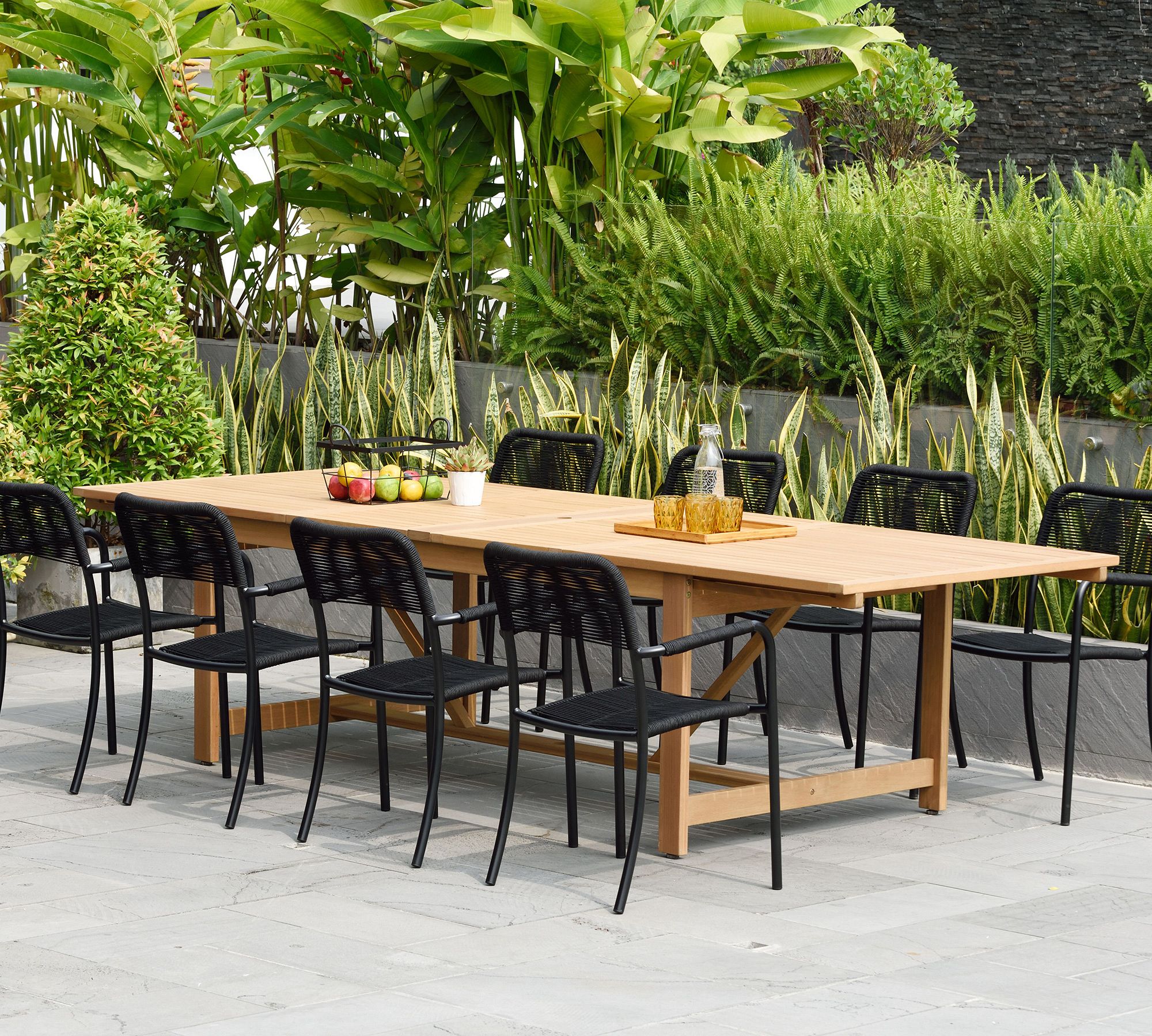 Pimenta 9-Piece Rectangular Dining Table with Garey Rope Armchair Set