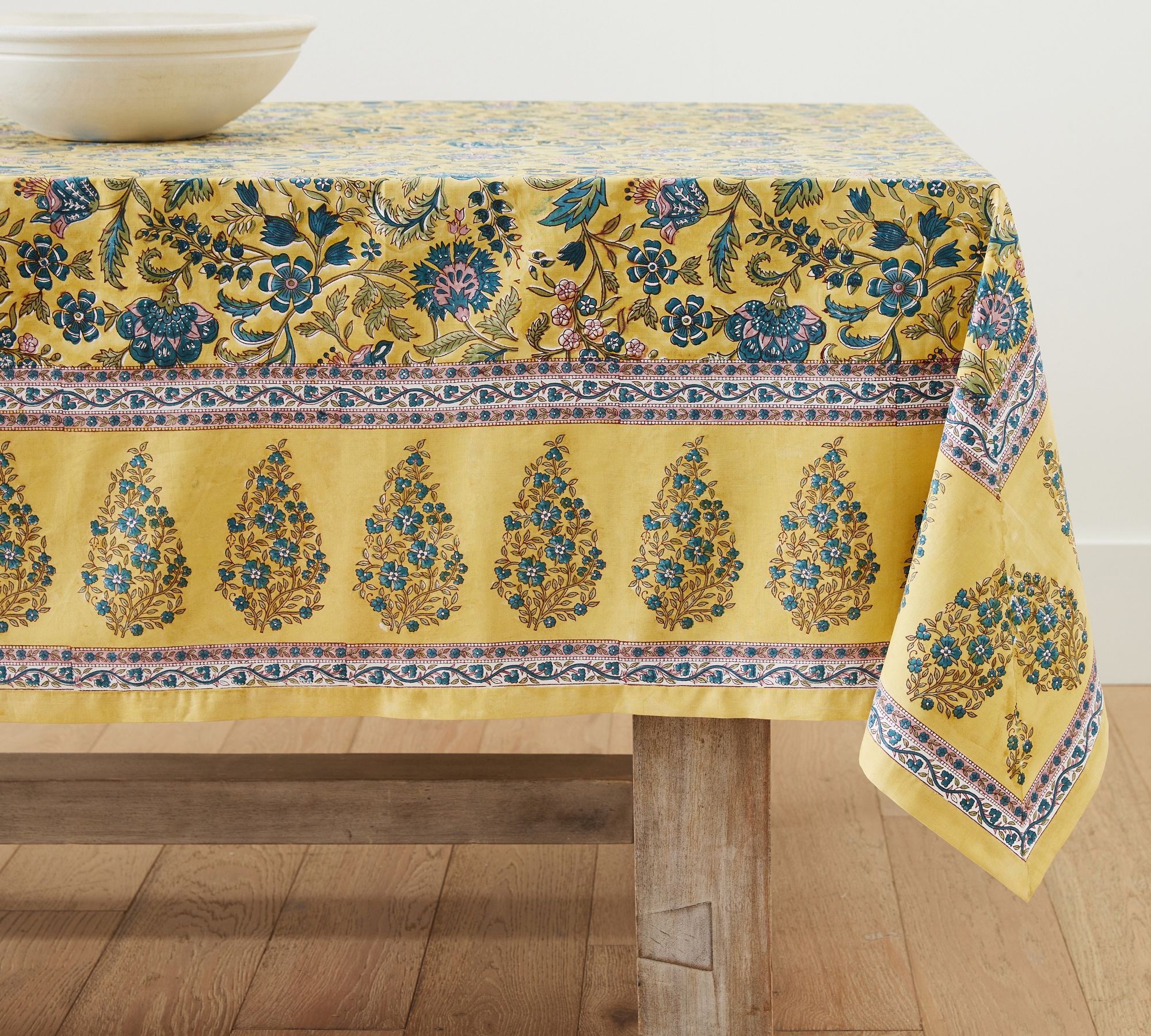 Bette Floral Block Print Cotton Tablecloth