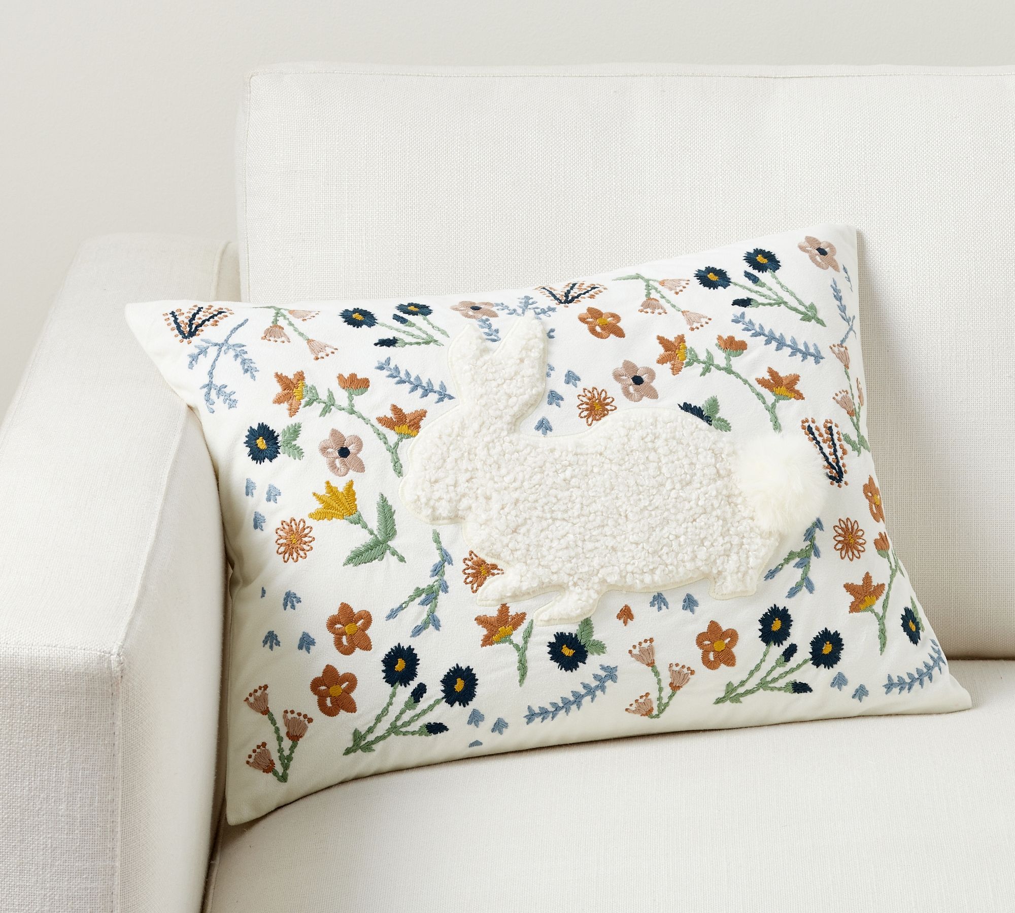 Bunny Embroidered Lumbar Pillow