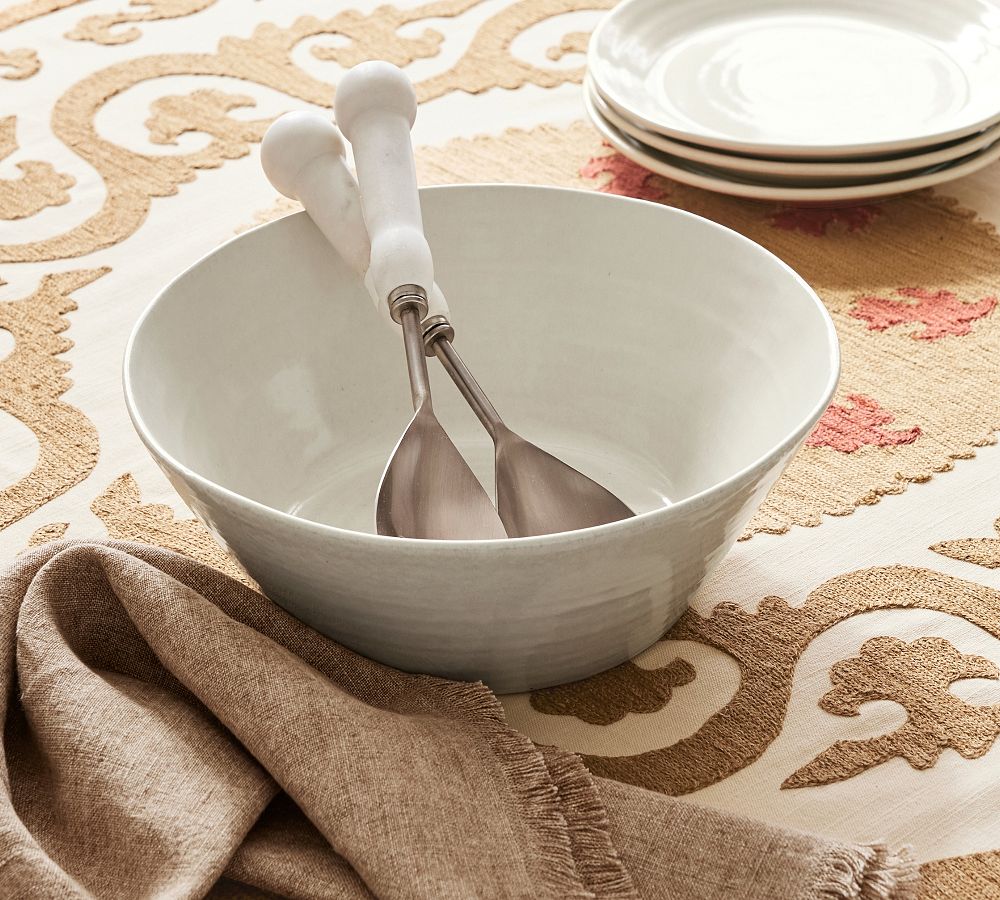 Larkin Reactive Glaze Stoneware Serving Bowls (Glossy True White)