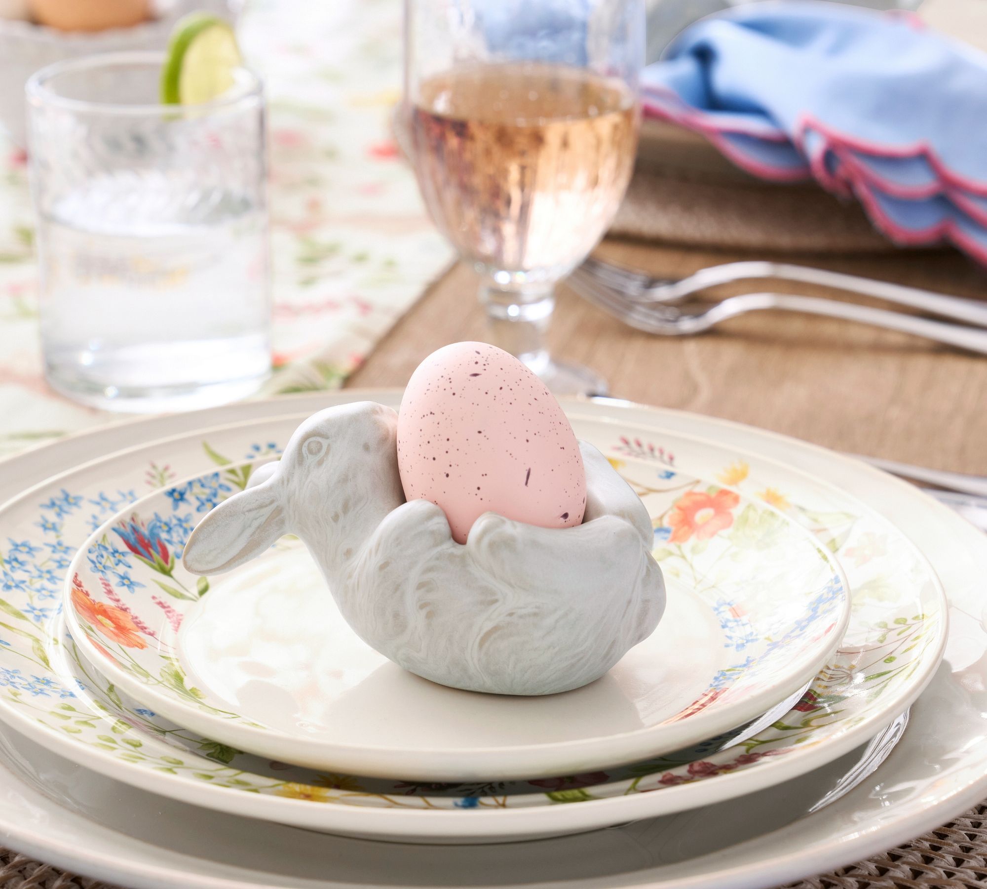 Rustic Bunny Stoneware Egg Holders - Set of 4
