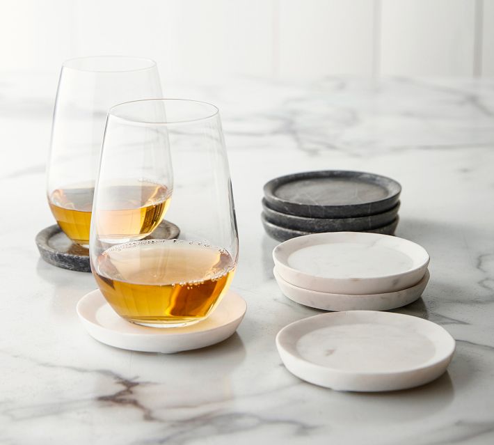 White Marble Coasters Set of 4 Bar Accessories Pottery Barn