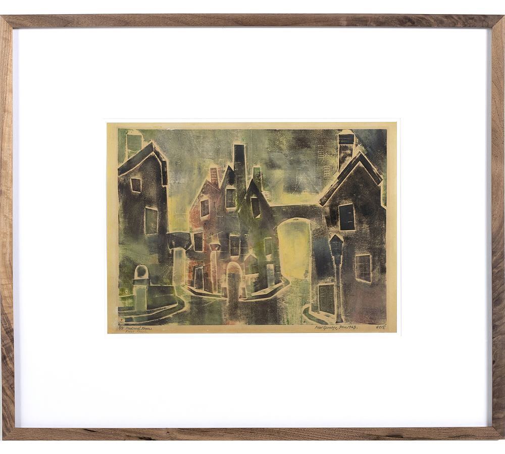 Medieval Town By Pepi Sprohge with Rustic Walnut Frame