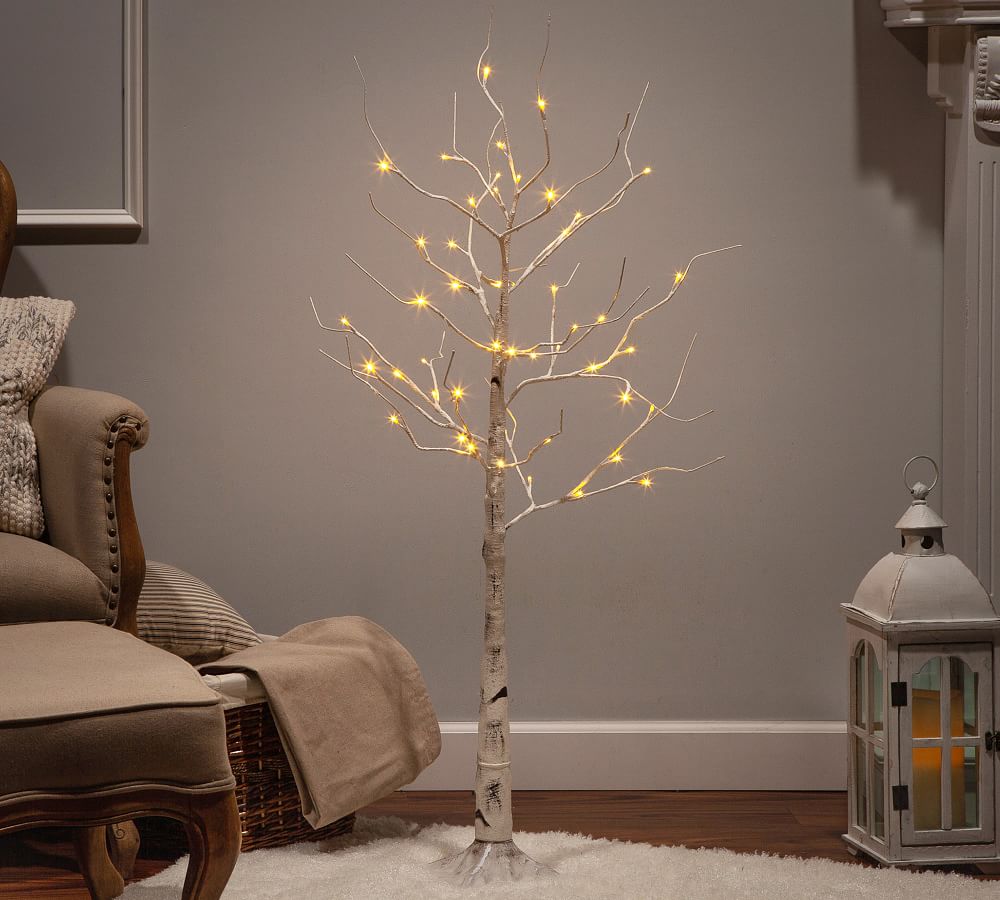 Lit LED Faux White Birch Trees