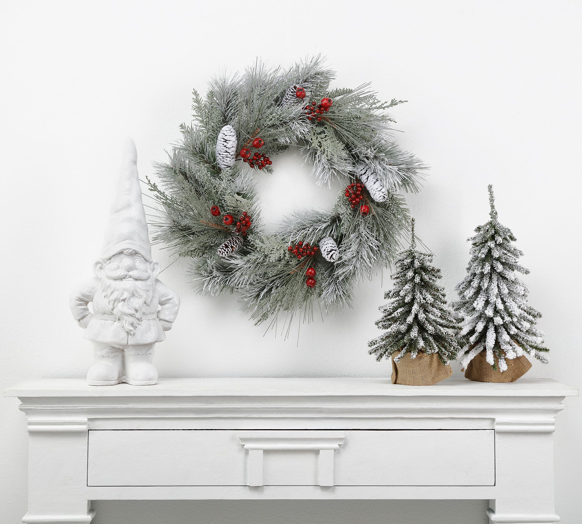 Faux Snowed Pinecones Berry Wreath & Garland