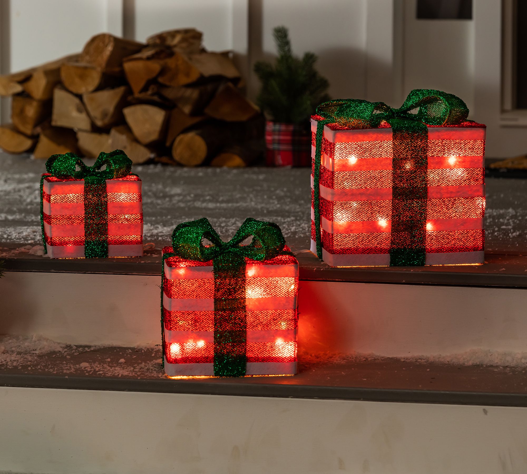 Light Up Red & Green Presents - Set of 3