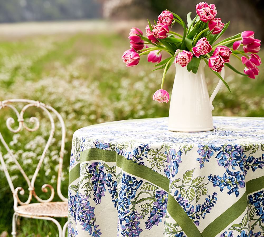 Wisteria Blockprint Cotton Tablecloth | Pottery Barn