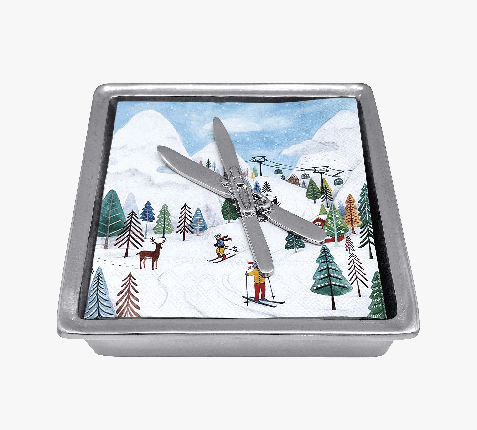 Ski Day Recycled Sandcast Aluminum Napkin Holder Set