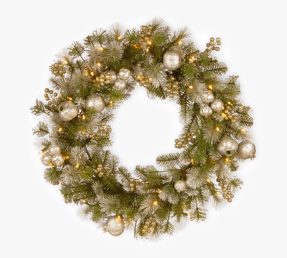 Lit LED Faux Mixed Pine Glitter Wreath &amp; Garland