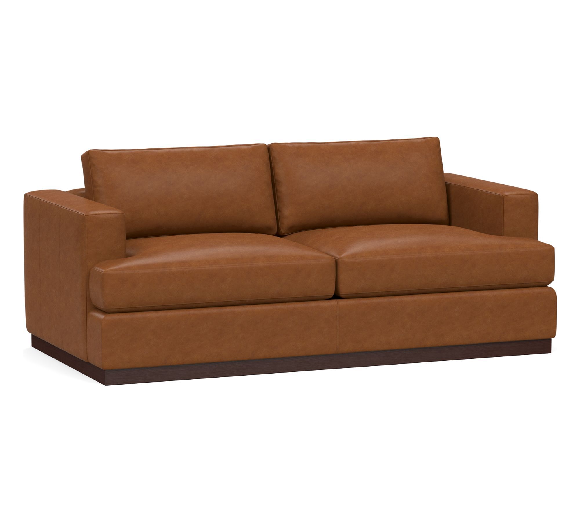 Carmel Recessed Arm Leather Wood Base Sleeper Sofa (80")