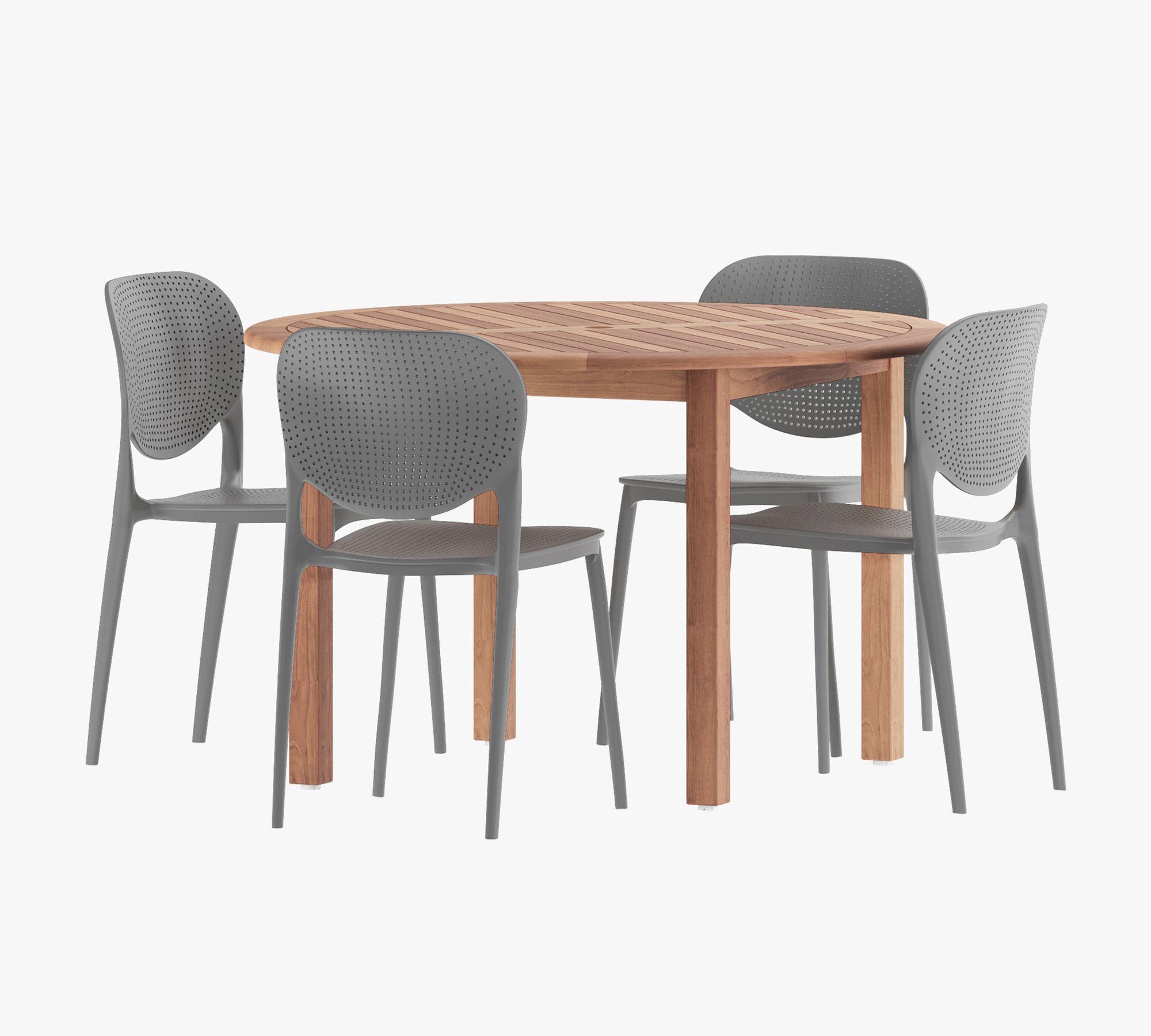Chambly Teak Round Dining Table + Side Chair Set