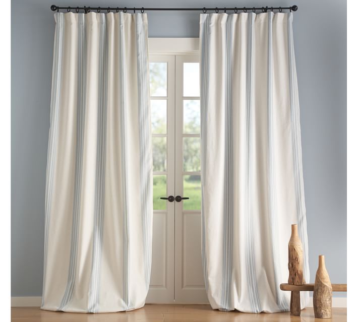 Riviera Striped Linen Cotton Curtain | Pottery Barn