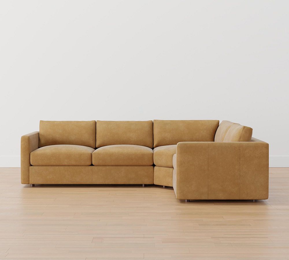 Carmel Slim Arm Leather 3-Piece Wedge Sectional (119&quot;)