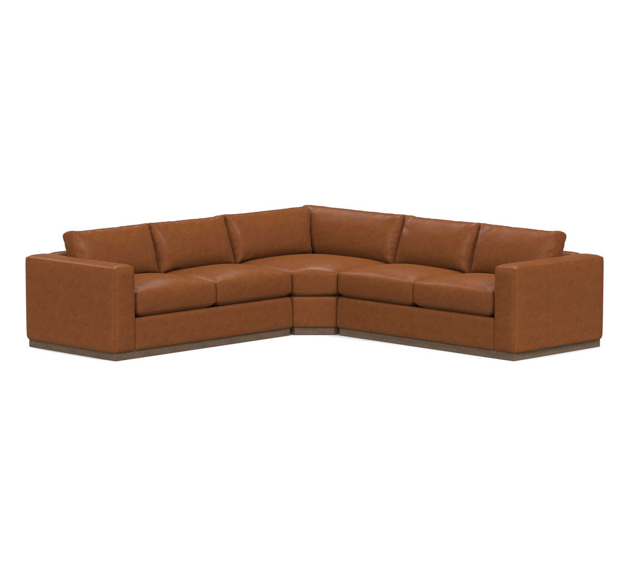 Carmel Wide Arm Leather Wood Base 3-Piece L-Shaped Wedge Sectional (120")