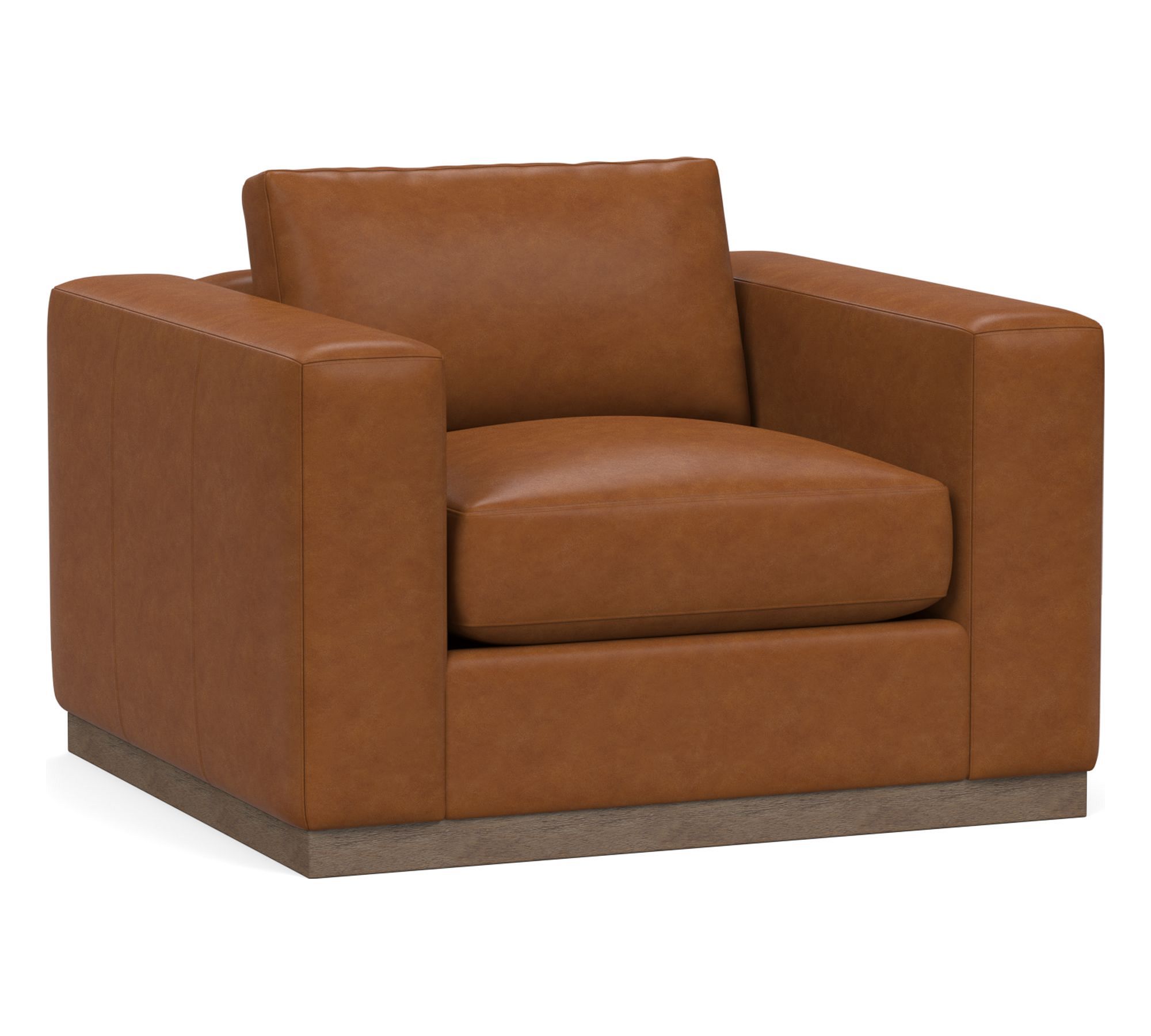 Carmel Wide Arm Leather Wood Base Chair