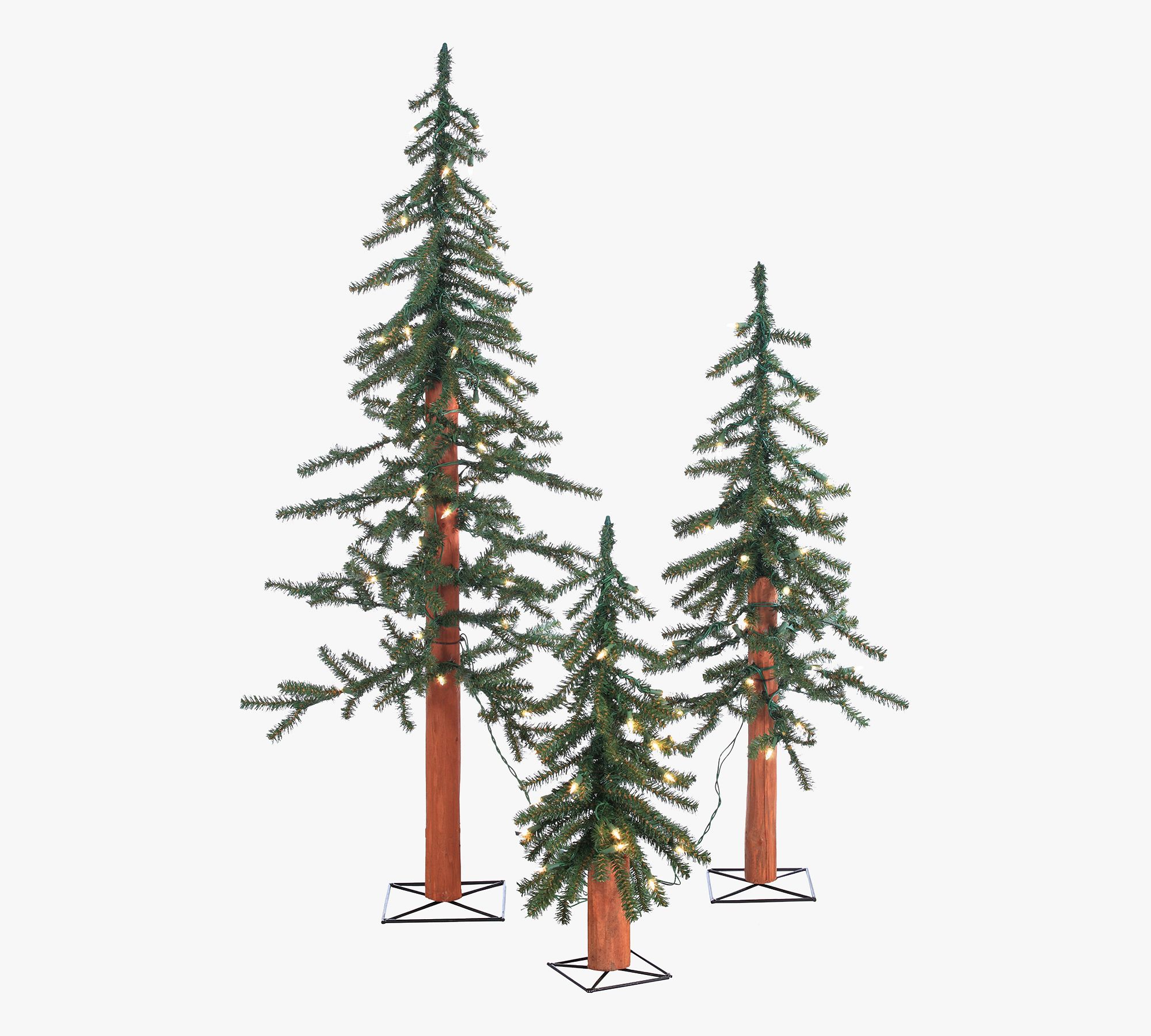 Faux Pre-Lit Alpine Trees With Clear Lights - Set of 3