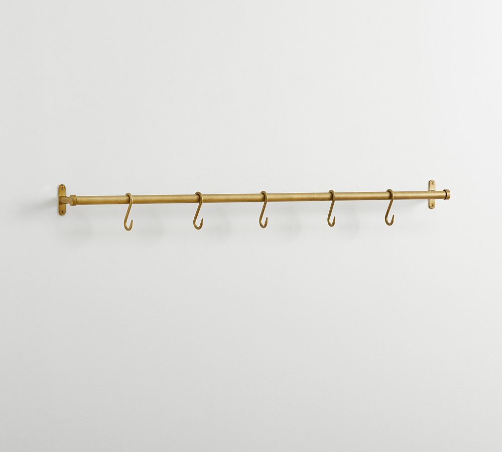 Brass Curtain Rod With Hooks Brass Pot Rail Brass Pot Rack Brass Shelf Rail  Brass Wall Hook Brass Rod Unlacquered Brass Wall Hanging Kitchen 