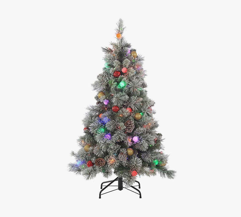 Lit Multi-Colored Flocked Pine Faux Christmas Tree - 4.5 Ft.