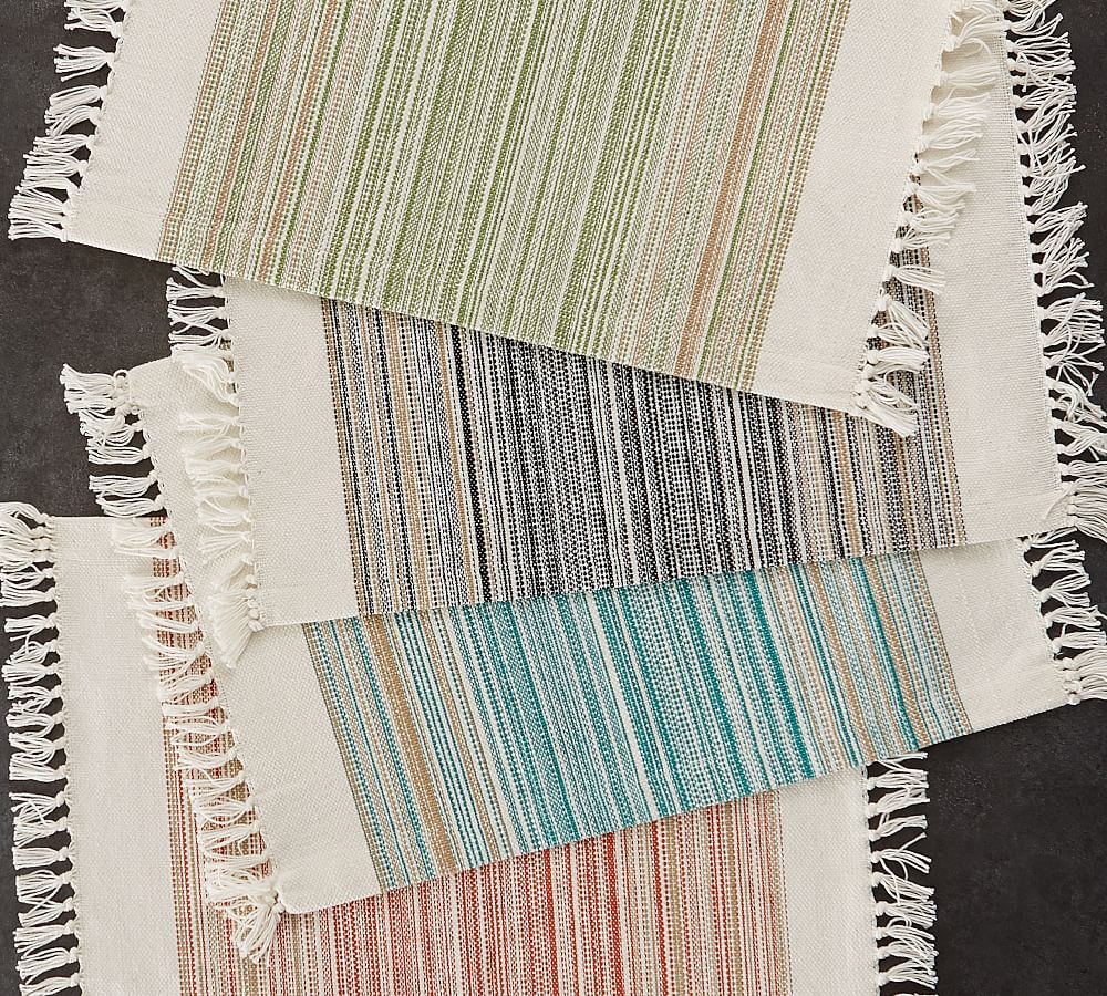 Striped Cotton Fringe Placemats Set of 6 Pottery Barn