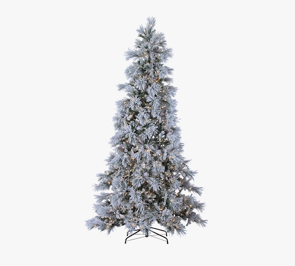 Lit LED Flocked Snowbell Pine Faux Christmas Trees