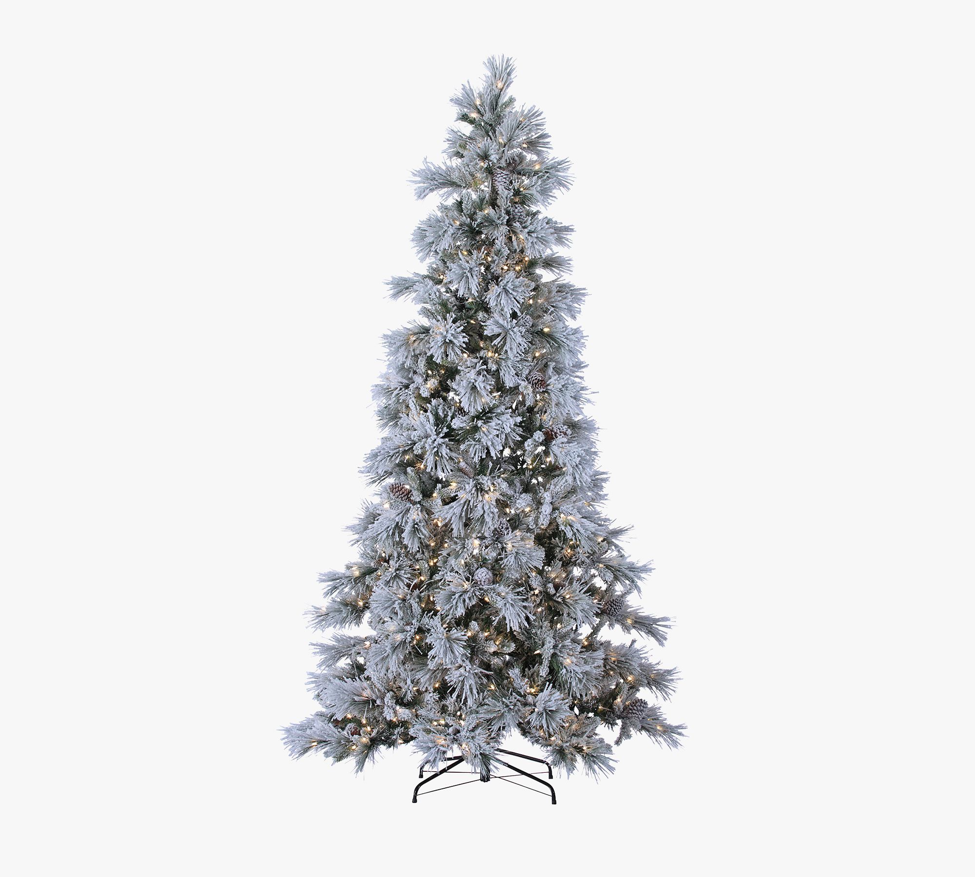 Lit LED Flocked Snowbell Pine Faux Christmas Trees