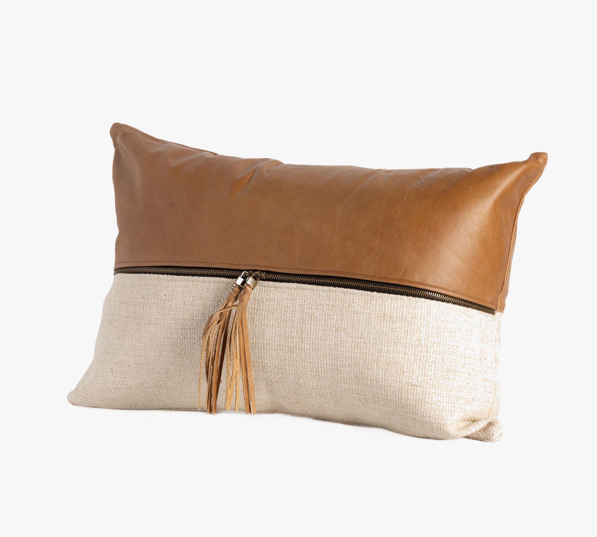 Layna Leather and Linen Block Lumbar Pillow